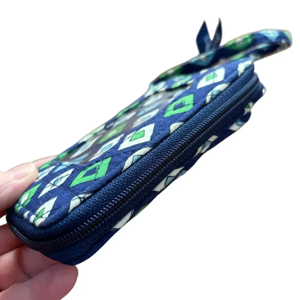 Vera Bradley quilted cotton wristlet wallet navy blue green small zip around - Picture 4 of 8